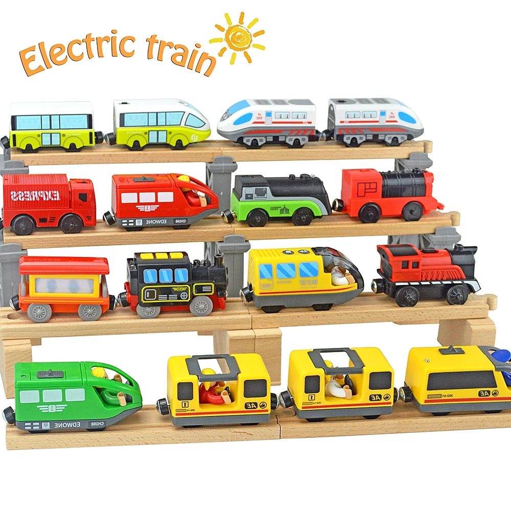 Train Track Wooden Train Toys Magnetic Set Electric Car Locomotive Diecast Slot Fit All Wood Brand Biro Railway Tracks For Kids