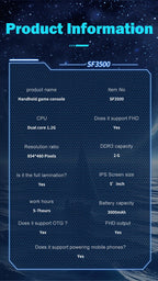 Multifunctional 5 Inch IPS HD Retro Handheld Game Console SF3500 Support Multi-System with FHD Port& Dual Core,256GB Expandable