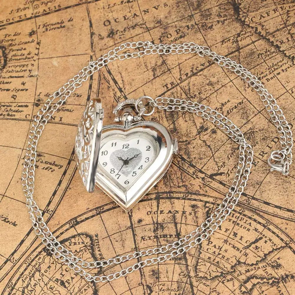 Stylish romantic heart-shaped diamond quartz women's necklace pocket watch souvenir gift for girls