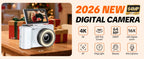 4K Vlogging Camera, 180° Flip Screen, Ring Light & Beauty Mode, Digital Camera for Beginners, 32G SD Card Included, Xmas Gift