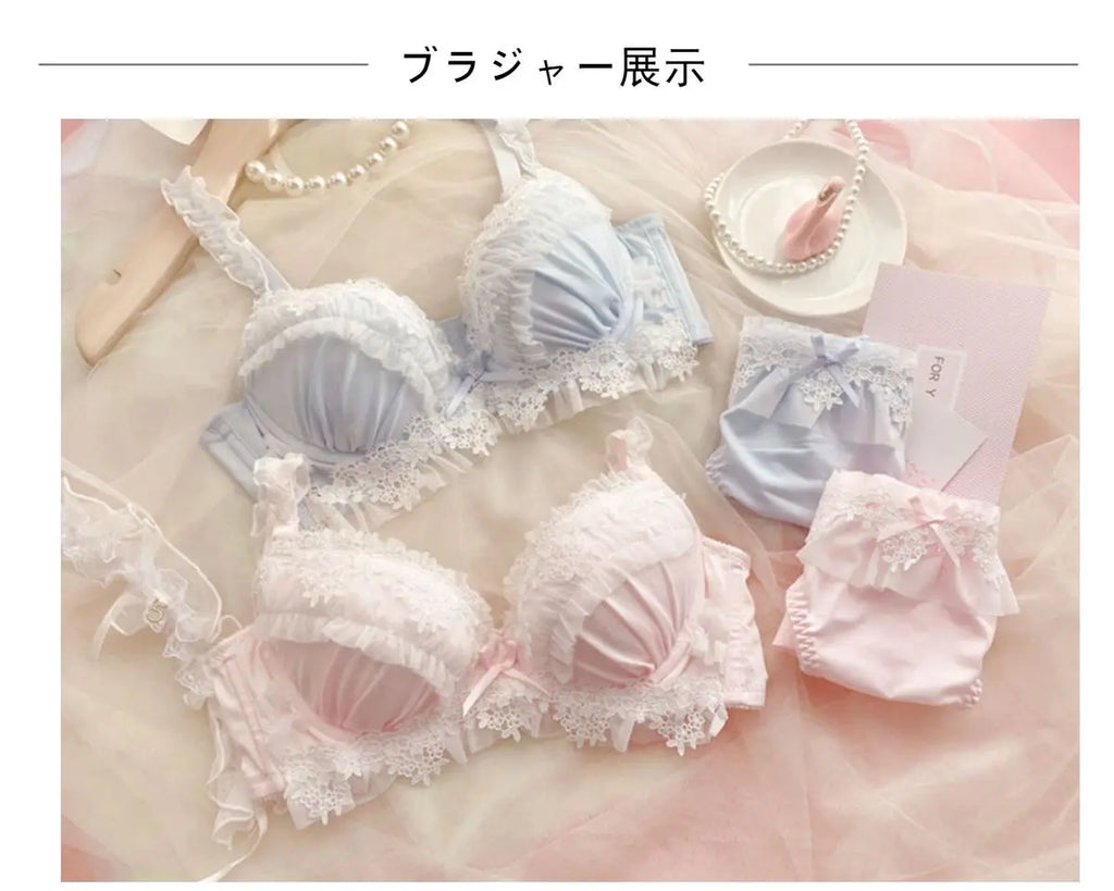 UK Trending! MOYISU Kawaii Lolita Bra Set Full Cup G Heavy Underwire Support Heavy Lace Thin Cup Pure Sexy Teen Lingerie Summer