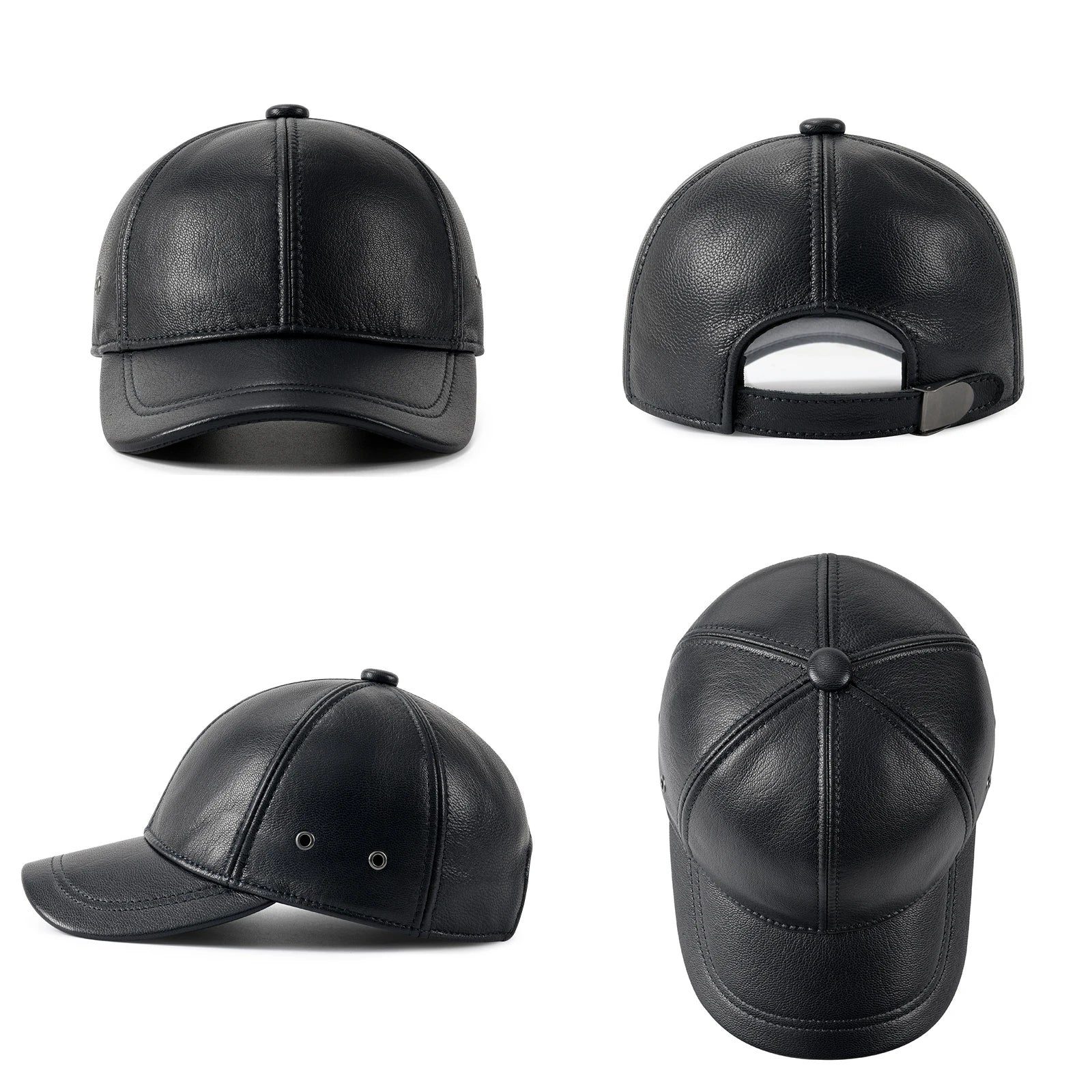 FEINION Men's Adjustable Baseball Cap Winter Driving Hunting Fishing Hat Genuine Leather Ivy Fashion Beret Flat Cap.