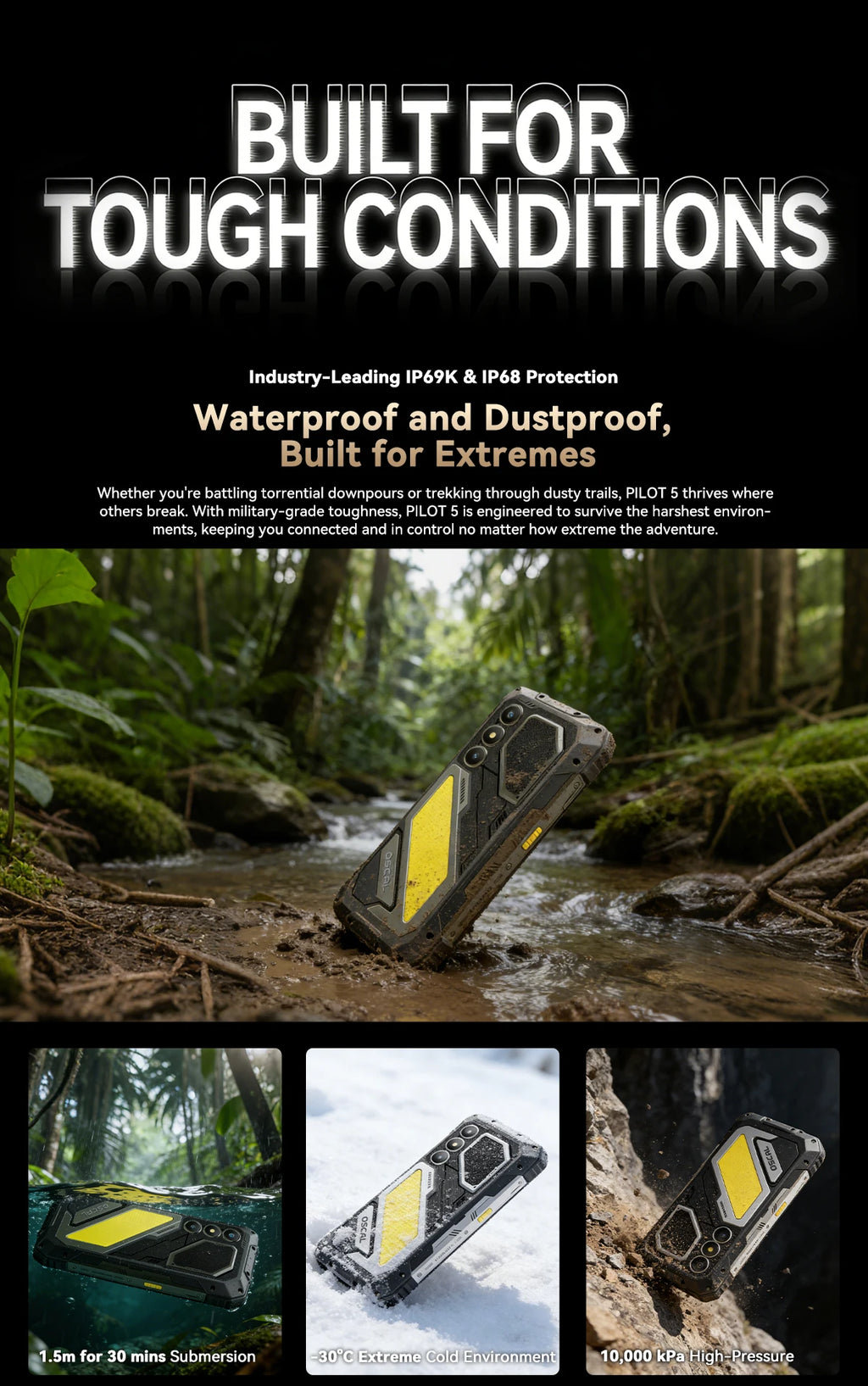 Blackview OSCAL PILOT 5 5G mobile phones AI Rugged Smartphone UNISOC T8100 6.67" 2.4K Display 120Hz, 8GB 256GB, 15000Amh Phones