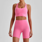Buttery Soft Nylon Yoga Set Crisscross Back Sports Bra High Waist Biker Shorts 2 Piece Gym Set Workout Outfit Women Activewear