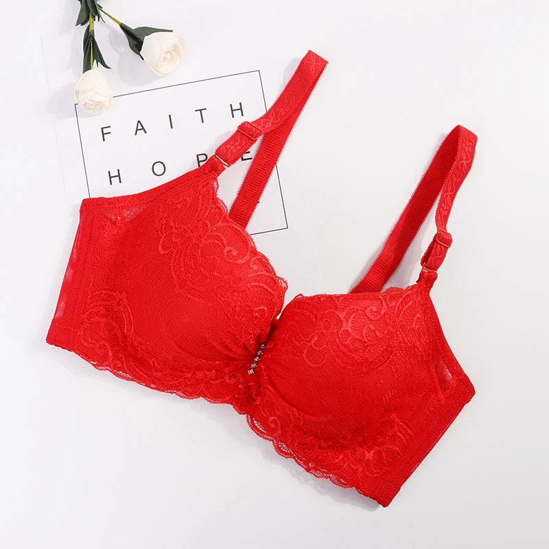 Plus Size Female Lace Bra Thin Bralette 80-105 C/D Cup Push Up Brassiere Widening Side 4-Row Button Bras Absorbs Sweat Underwear