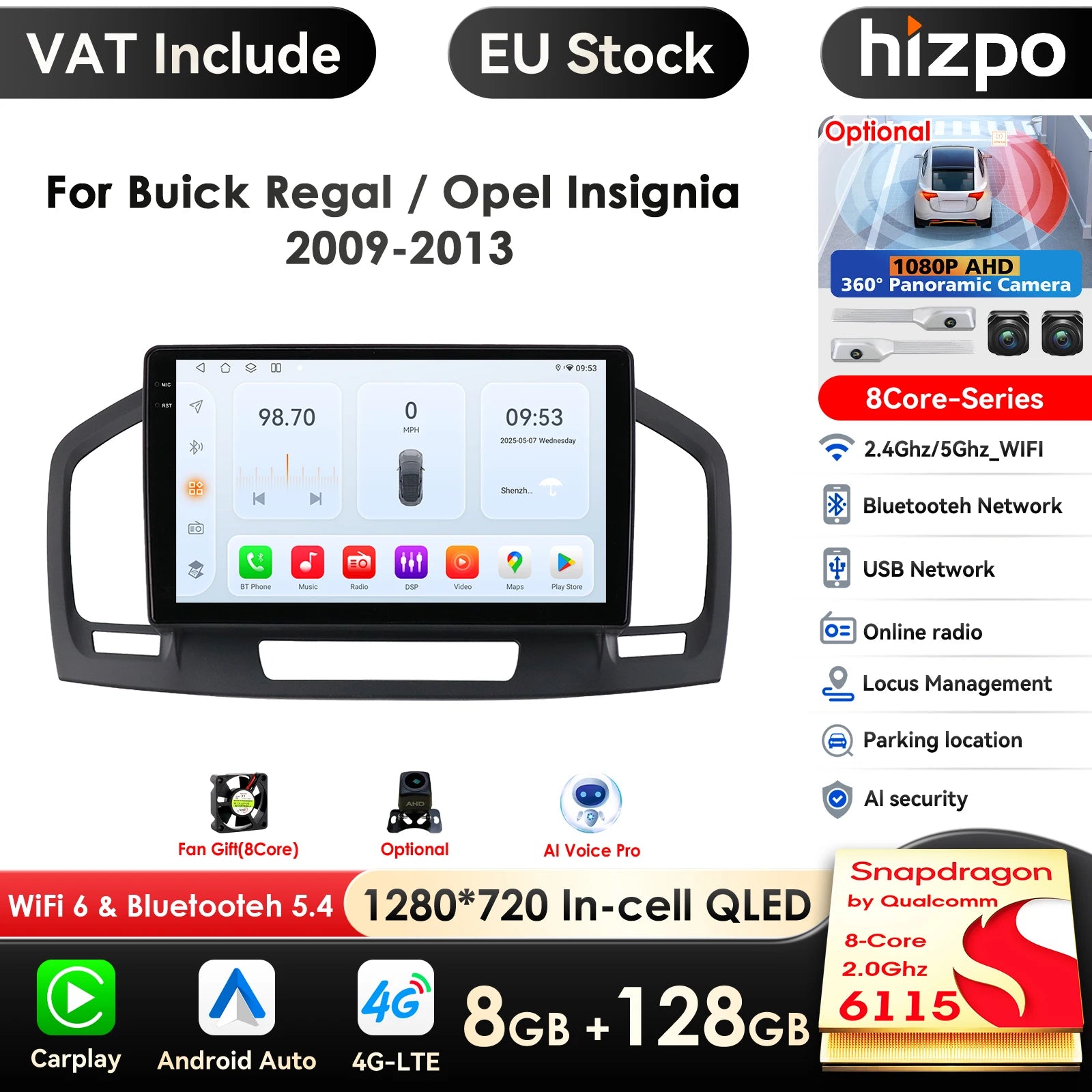 9inch 7862 QLED Screen 2din Android Car Radio Multimedia Video Player for Buick Regal 1 Opel Insignia GPS Navi Carplay 4G RDS BT Main image