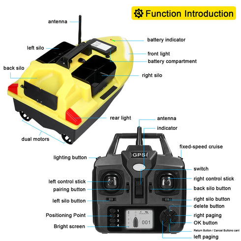 Modern GPS Fishing Bait Boat with 3 Bait Containers 12000mAh Wireless Bait Boat with Automatic Return Function Various styles
