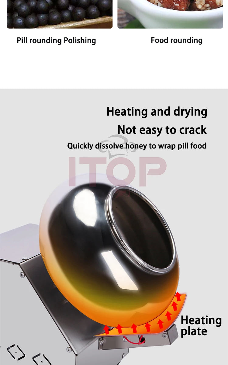 ITOP Chocolate Sugar Coasting Machine 30cm Roller Commercial Small Candy Coater Machine Chocolate Bean Coating Dragee Machine