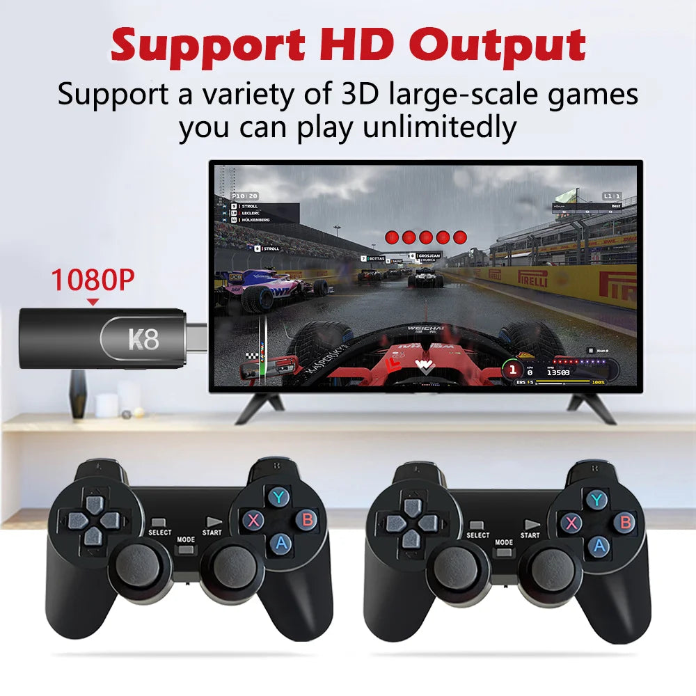 TV Game Stick K8 HD Retro Video Game Console 40000+ Games Double Wireless Controller Home 3D Games 40+ Emulator For Gifts