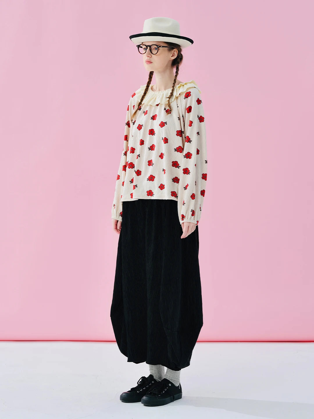 IMAKOKONI Original Design Collar Floral Long Sleeve Hoodie T-shirt for Summer Women 244968