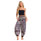 Women's Boho Wide Leg Harem Pants Adult High Waist Yoga Loose Lantern Pants Breathable Beach Trousers Vacation Printed Jagger
