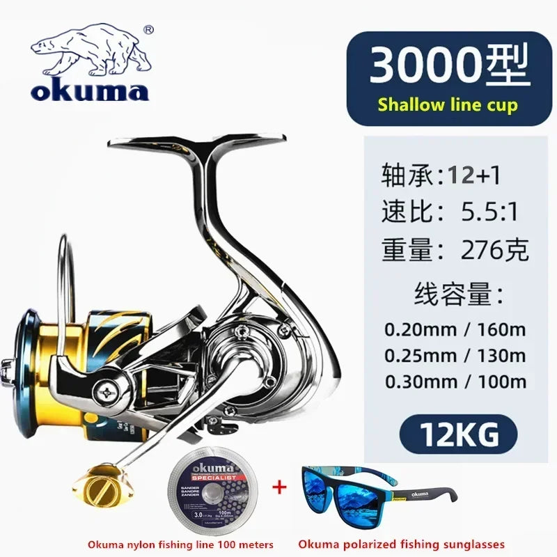 Okuma All Metal Fishing Reel Shallow Line Cup 15KG Anti Seawater Corrosion Rotating Reel 1000-5000