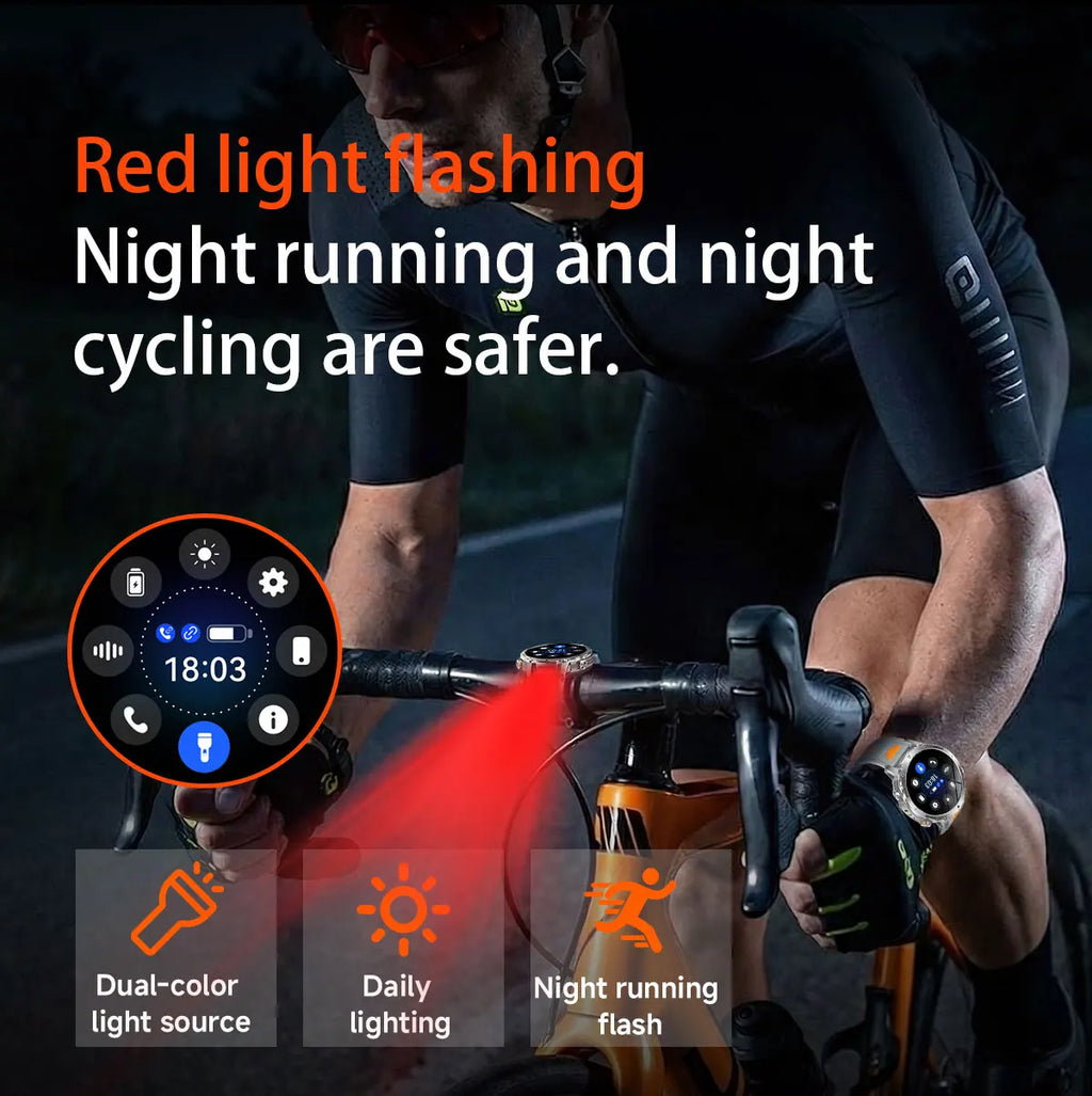 2026 New TANK Ultra 1400mAh Battery Military Smart Watch 10ATM Waterproof Heart Rate Tactical LED Flashlight Men Sports Bracelet