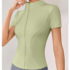 Slim Fit Short Sleeve Yoga Shirt Women's Stand Collar Zipper Jacket High End Running Sport Fitness Top