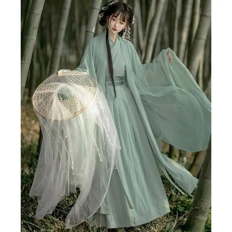 China Traditional Hanfu Women Evening Dresses Elegant Fairy Skirt Loose Big Sleeves Elegant Dress Banquet Dance Clothes Spring