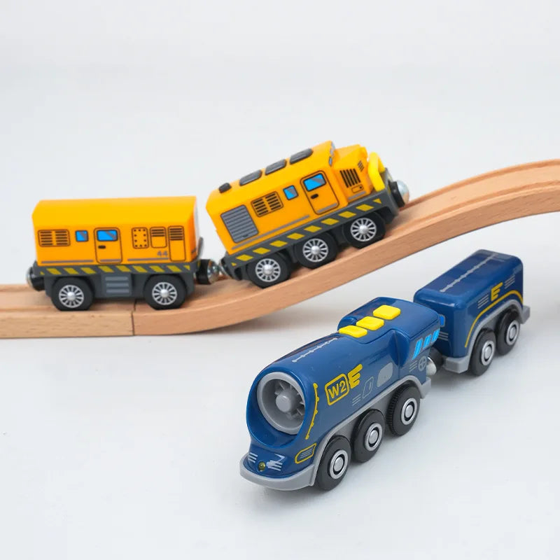 Wooden Railway Train Locomotive Magnetic Electric Car Train Toys Fit Biro Wooden Diecast Slot Train Track Railway Christmas Gift