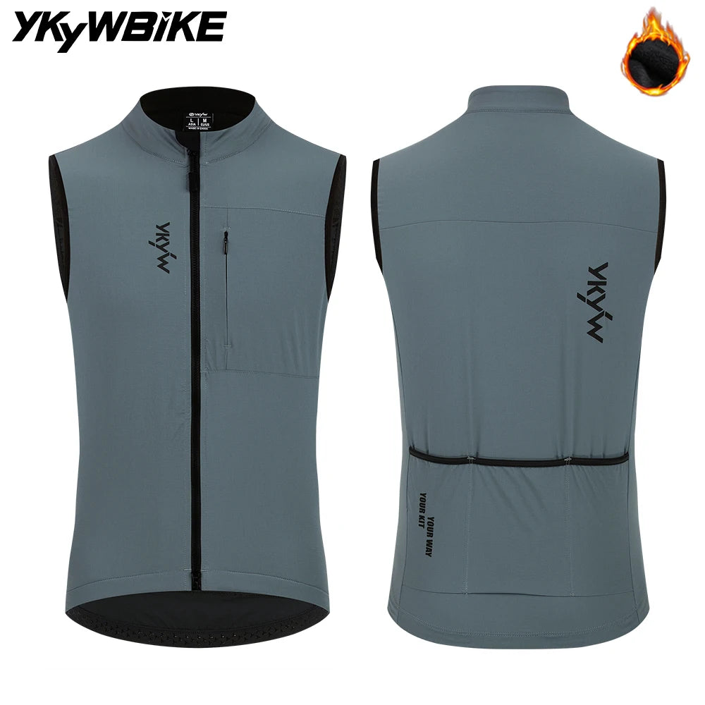 YKYWBIKE Men Cycling Gelit Thermal Fleece Bicycle Windbreaker Sleeveless Bike Vest Windproof Waterproof Cycling Main image