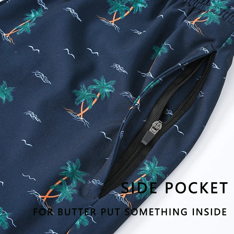 ESCATCH 2026 New Arrival Mens Swimming Trunks Compression Liner 2 in 1 Printing Quick-Dry Gym Sports Mens Shorts Zipper Pockets