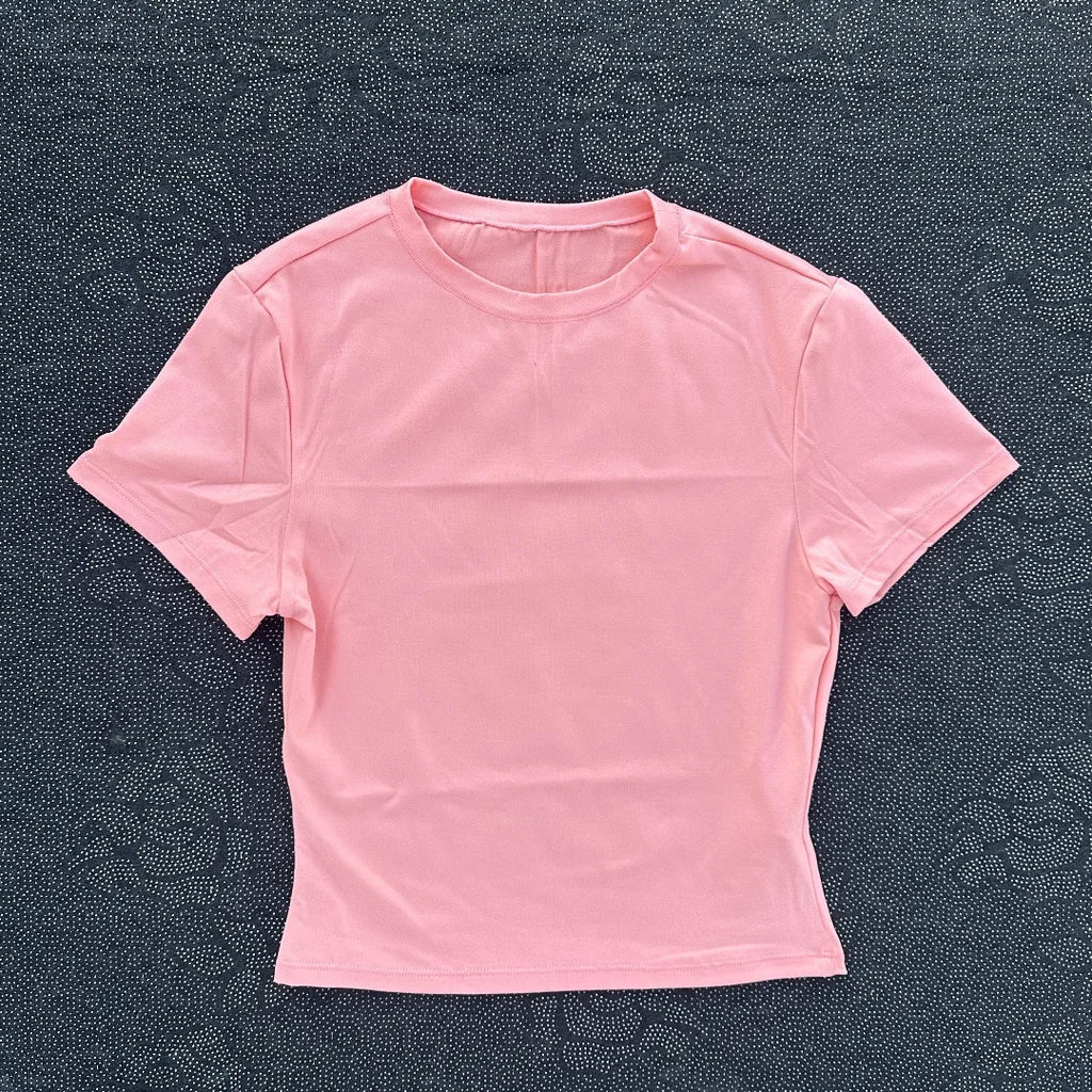 Solid color women's soft breathable yoga short-sleeved comprehensive training tight T-shirt with exposed belly button fitness sh