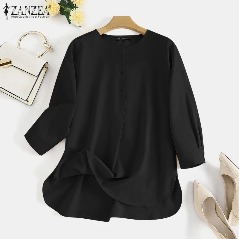 ZANZEA Fashion Autumn Long Sleeve Blouse Women Baggy Shirt Elegant Solid OL Work Tops Causal Loose Holiday Work Blusas Mujer