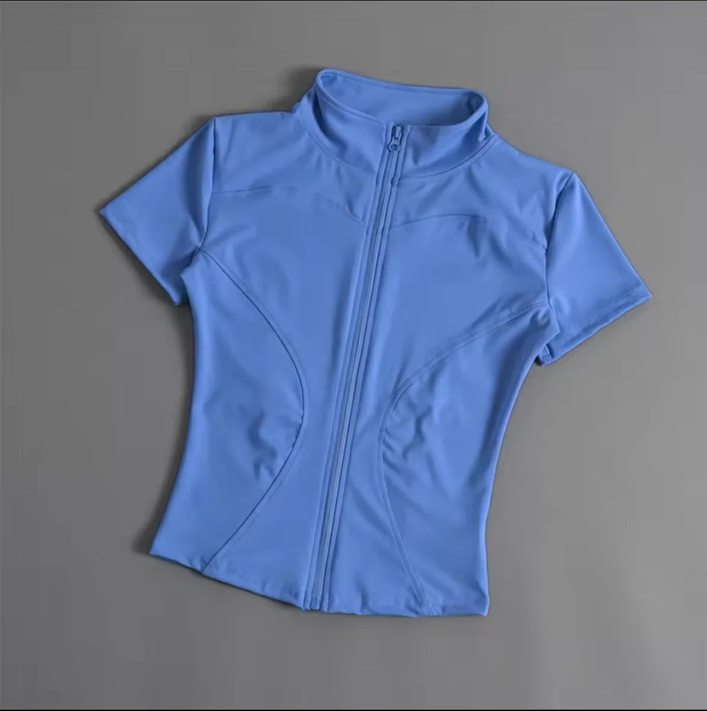 Women Slim Casual Sports Tops Solid Zipper Yoga Short Sleeve Coat Female Outfit Summer Clothes Running Fitness Shirts For Lady