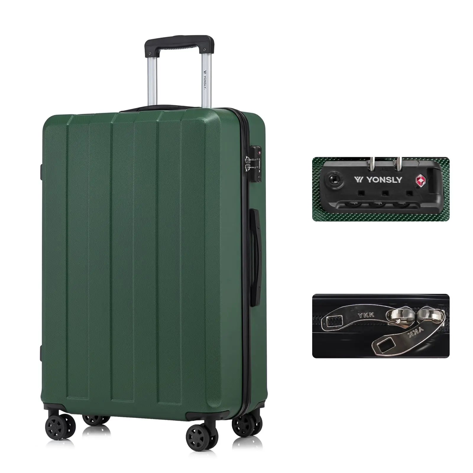 YONSLY Hardshell Suitcase 20/24/28 Inches with TSA Lock YKK Zipper 4 Silent 360° Wheels Mesh Compartment Trolley Rolling Luggage Hand Luggage Suitcase for Business Trips, Vacations, Family Journeys, and Weekend Getaways