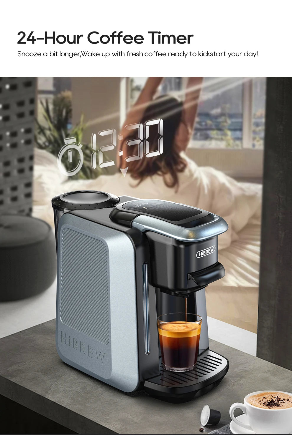 HiBREW 6 in 1 Multiple Capsule Coffee Machine Hot/Cold DG Nes Capsule ESE Pod Tea Basket Ground Coffee Cafeteria 20Bar H6