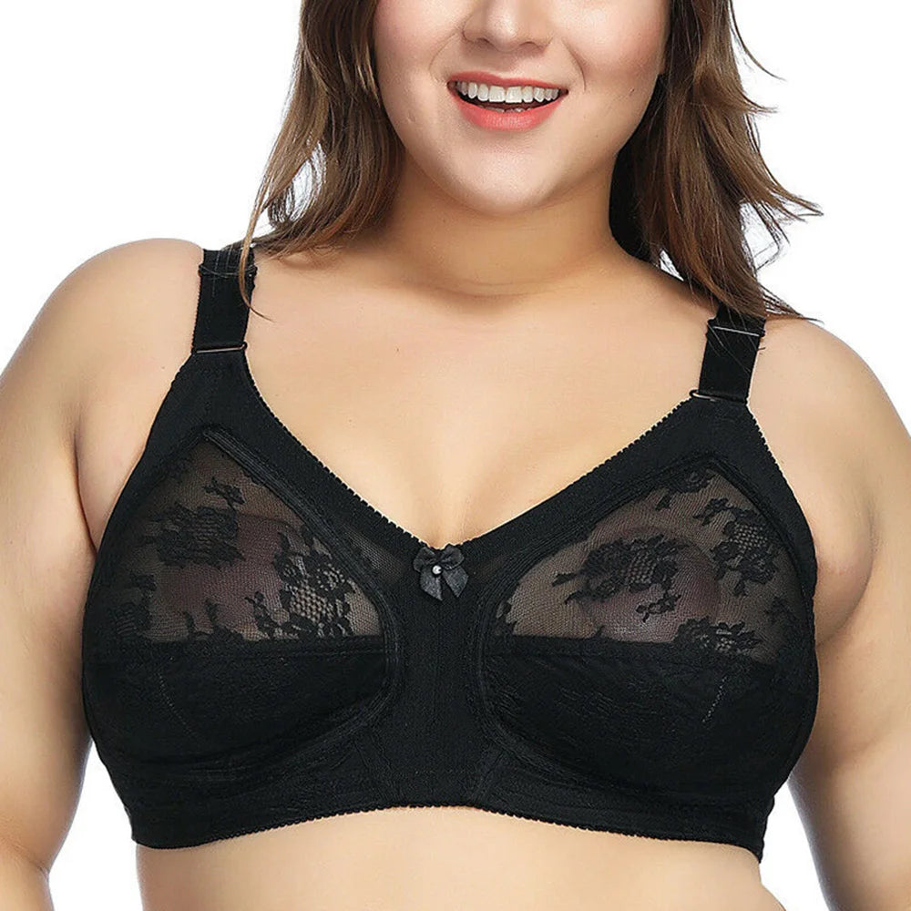 Large Size Sexy Bra for Women Ladies Underwear Translucent Lace Chiffon Wireless Minimizer Lingerie Brassiere Bralette Tops