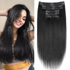 8Pcs Clip In Human Hair Extensions 100% Real Human Hair Clip in Natural Hair Extensions Straight Hair Pieces 14-26Inch Remy Hair