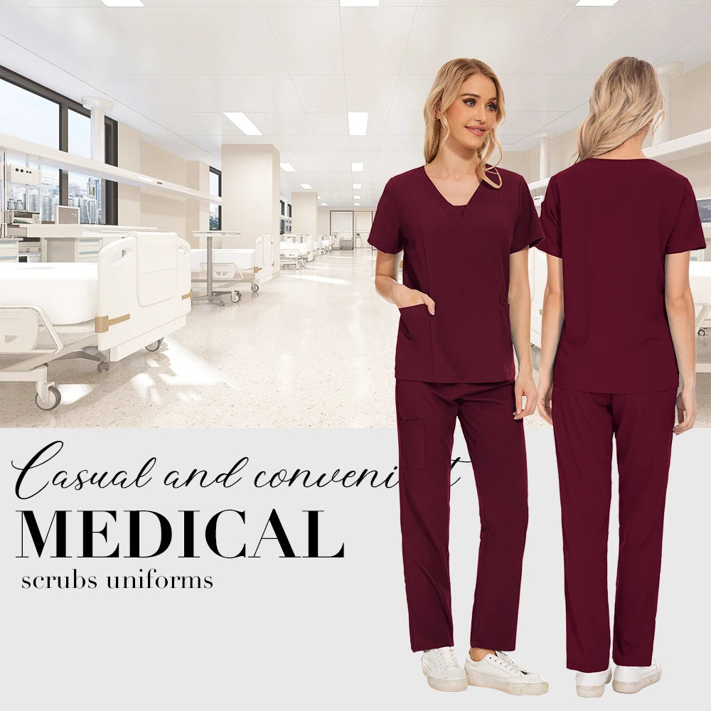 Niaahinn Scrubs Uniforms Sets Wholesale Medical Scrub Stretch Suit Healthcare Nursing Uniform Unisex Surgical Uniforms Woman Men