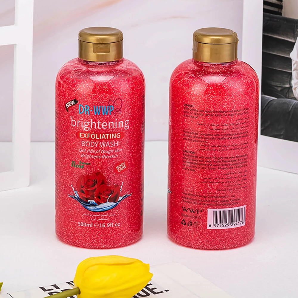 500ml Rose Kojic Acid Lavender Shower Gel Deep Cleansing Brighten Skin Scrub Body Wash Exfoliator Body Care Fragrance Skincare
