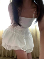 Summer Kawaii White Ruflles Skirt Women Fashion Slim Fit Mini Skirts Giris Y2k All Match Elastic High Waist Black Faldas