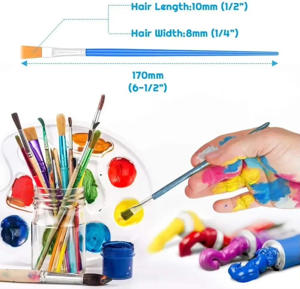 50Pcs Painting Brushes Set Art Round Flat Hair Nylon Hair Paint Brush for Oil Acrylic Watercolor Kids/Artists/Beginners/Student