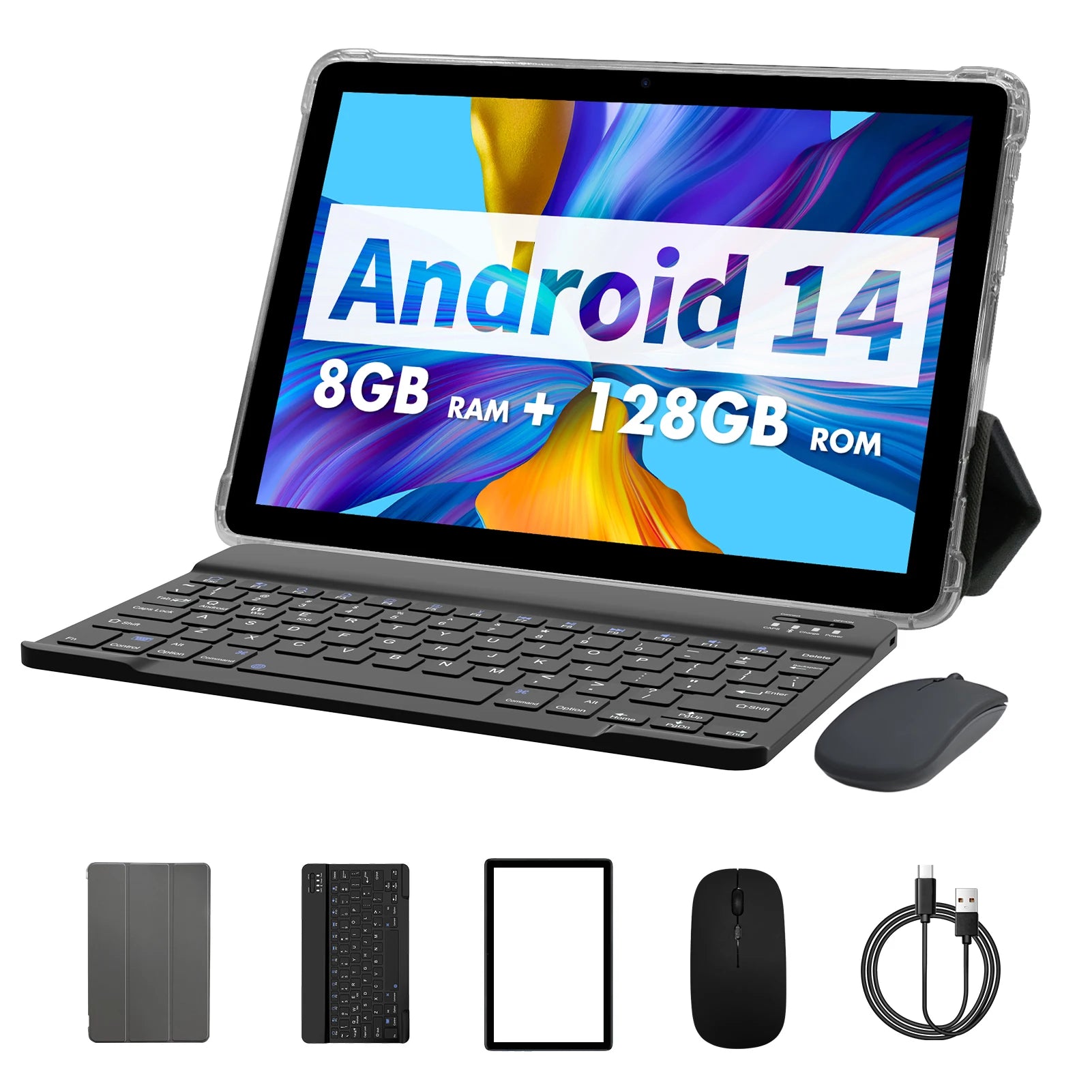 PRITOM TAB11 Android 14 Tablet 10 Inch, 8GB(4+4 Expand) RAM + 128GB ROM, Octa Core, 5G WiFi, with Keyboard, Mouse, Case Main image