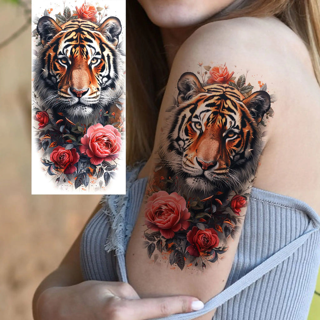 1 Sheet Unique Watercolr Lion Tiger Animals Temporary Tattoos Long Lasting Waterproof Fox Owl Fake Tattoo Sticker Body Art Tatoo
