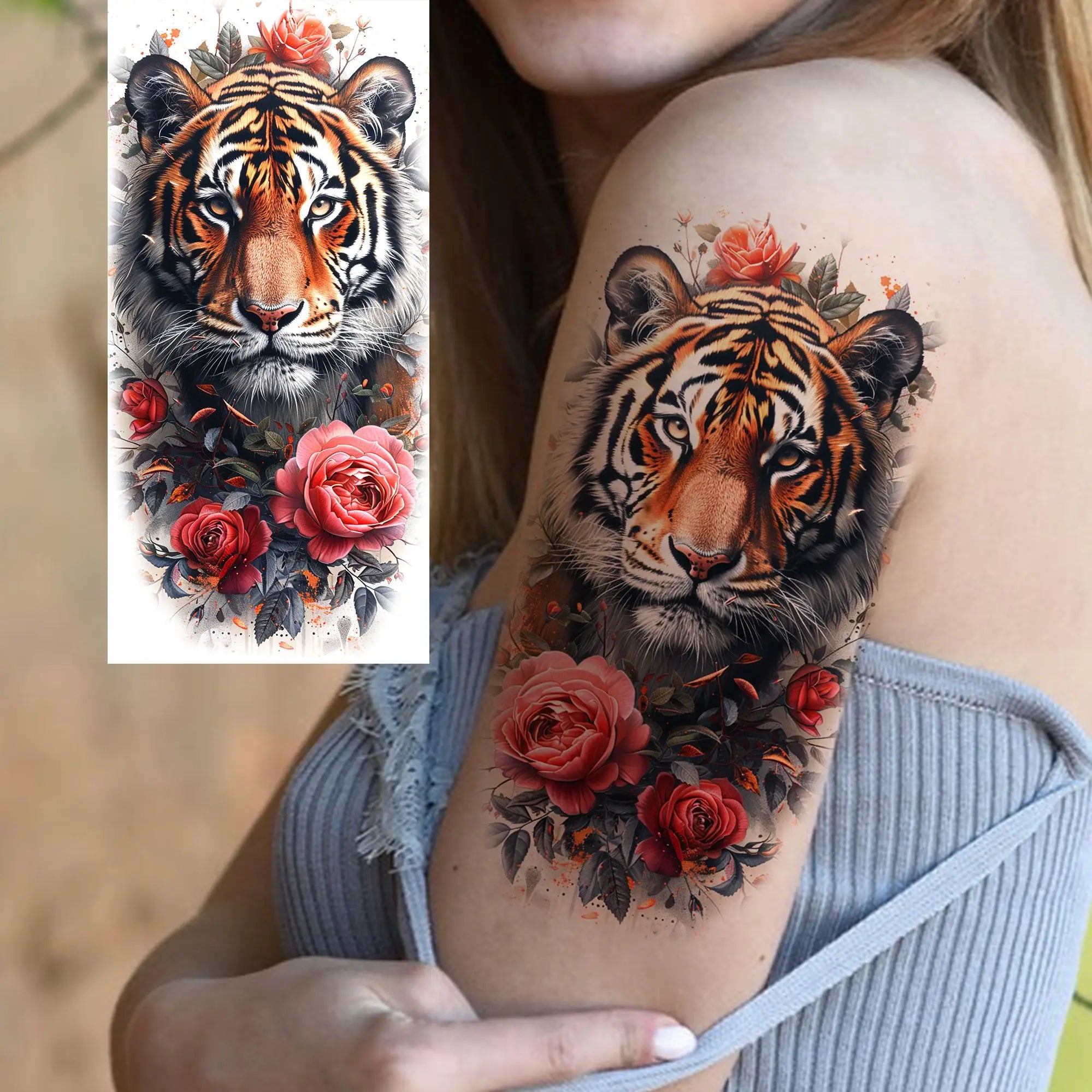 1 Sheet Unique Watercolr Lion Tiger Animals Temporary Tattoos Long Lasting Waterproof Fox Owl Fake Tattoo Sticker Body Art Tatoo