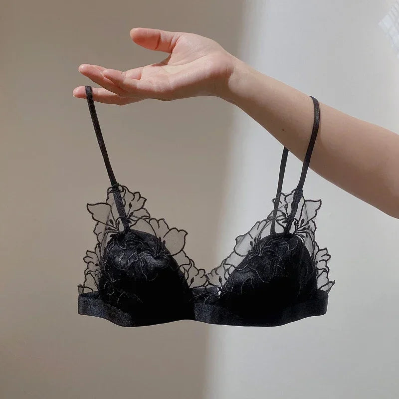 BANERDANNI Pure Desire Victoria French Lace Embroidered Lingerie Women's Thin Cup Triangle Cup Bra Set Comfortable No Underwire Main image