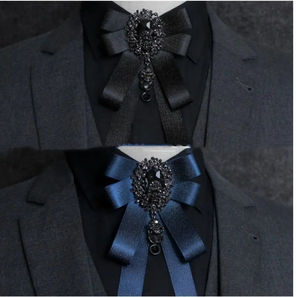 Luxury Ribbon Ribbon Bowtie Rhinestone Handmade Bow Tie Fabric Cloth Art Crystal Neck Tie For Men and Women