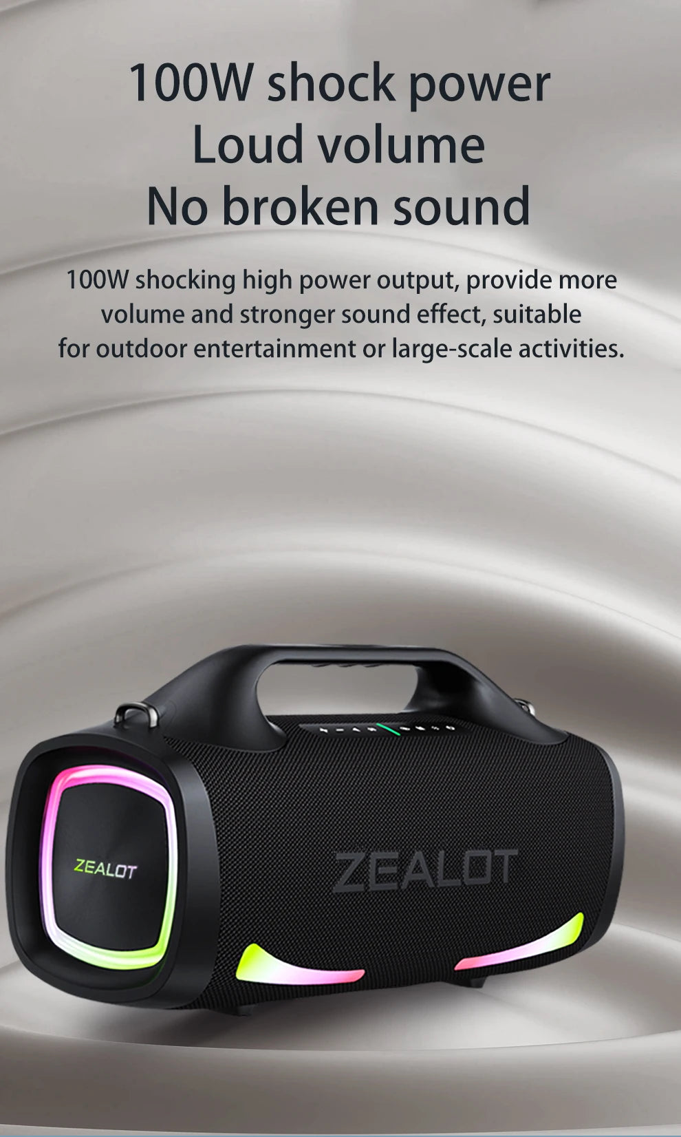 ZEALOT S79 Bluetooth Speaker 100W Portable Subwoofer HiFi Dual Pair Fast Charge 24000mAh Battery
