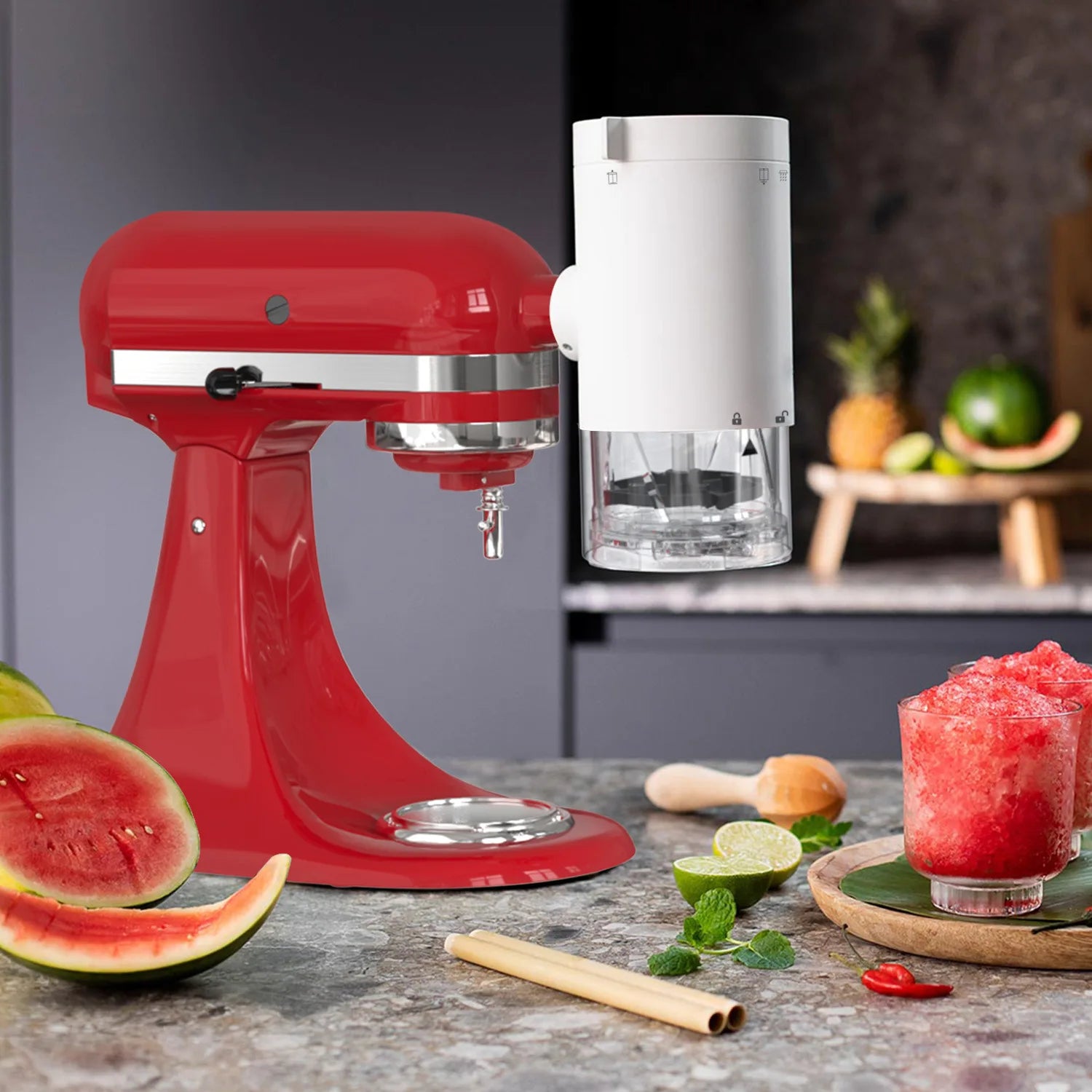 Shaved Ice Attachment for KitchenAid Stand Mixers with 8 Ice Molds Ice Shaver Attachment with Coarse and Fine Blades