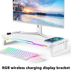 RGB Light Effect Rechargeable Desktop Monitor Height Stand 3 USB 2.0 Port Universal Laptop Storage Rack With Wireless Charging