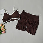 Peach Buttock Yoga Suit Women Gym Seamless Suspender Gathering Bra High Waist Hip Lifting Belly Tightening Shorts Fitness Set