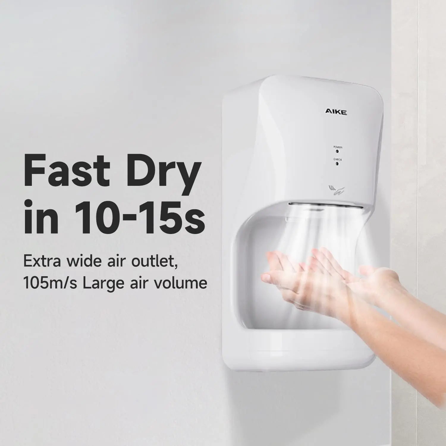AIKE Automatic Hands Dryer with Drip Tray Wall Mounted High Speed Drying Machine 10-15s Quick Dry Hands Model AK2632 1400-1650W