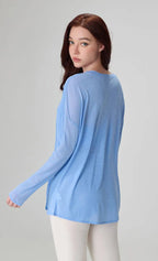 Breathable Long Sleeve Yoga Cover up Lightweight Quick Dry Running Top for Women Loose Fit Simple Sport Fitness Outdoor Leisure