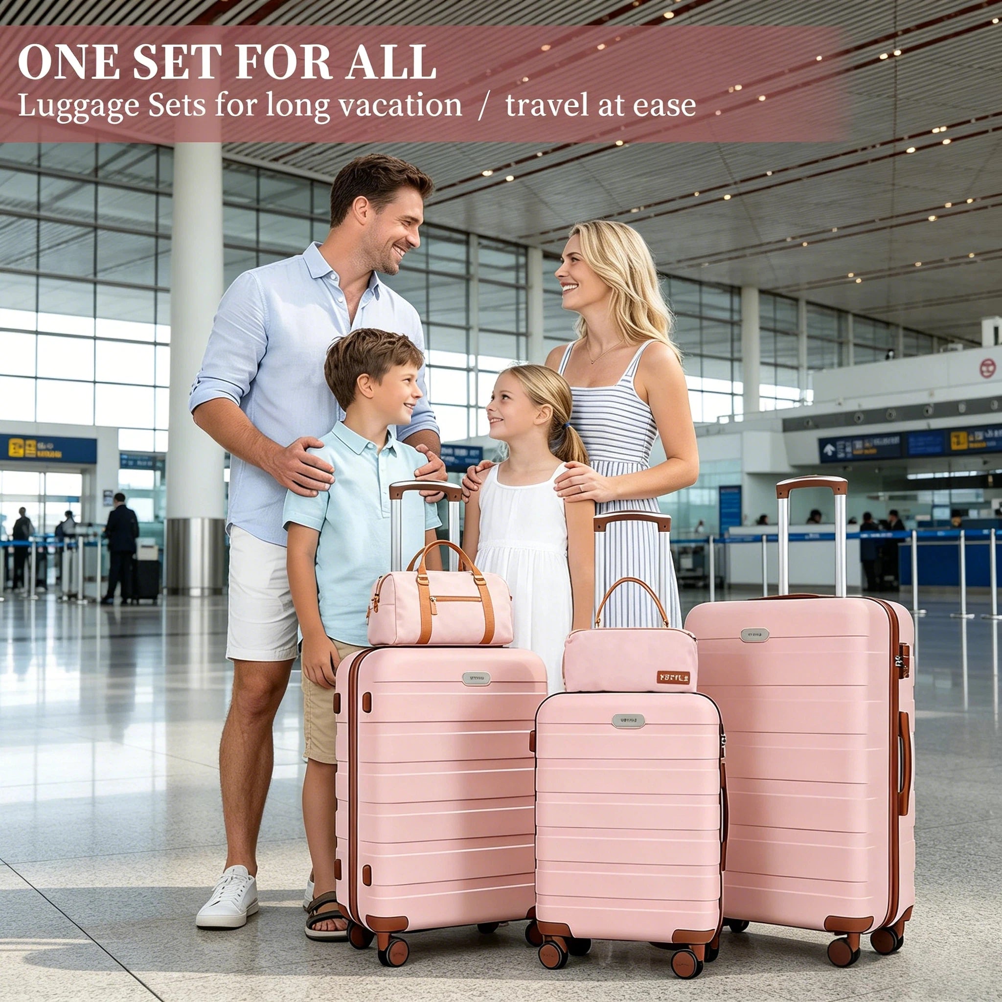 Premium 5-piece Hard Shell Luggage Combo, Multi-size 20/24/28 Inch Travel Trolley Suitcase, Smooth 360° Rolling Wheels with TSA Safety Lock, Complete Travel Set with Handbag & Makeup Bag