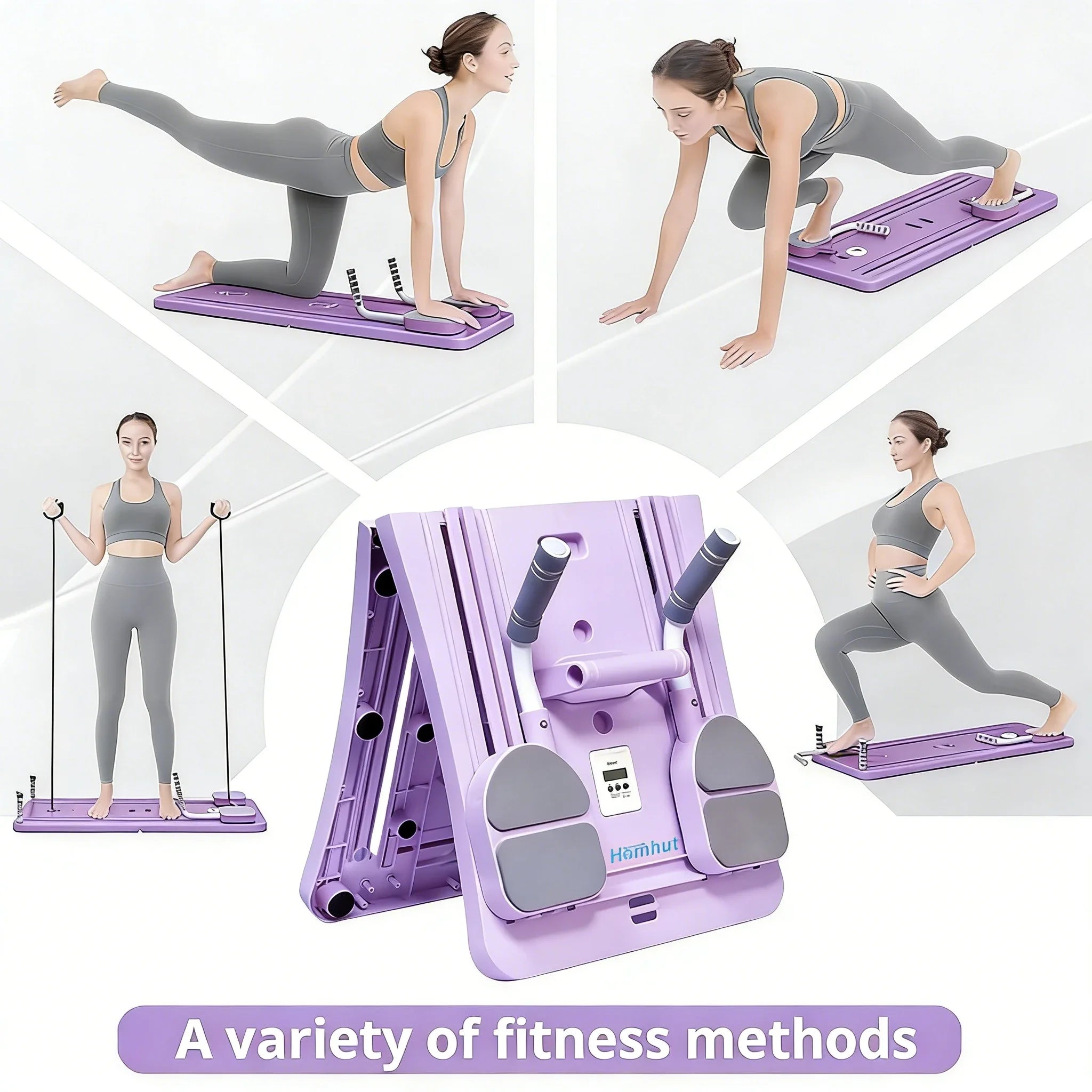 Multi-Functional Foldable Pilates Reformer Board with Counter, Full Body Abdominal Workout Sliding Trainer, Home Core Strength Exercise Equipment with Resistance Bands & Handles