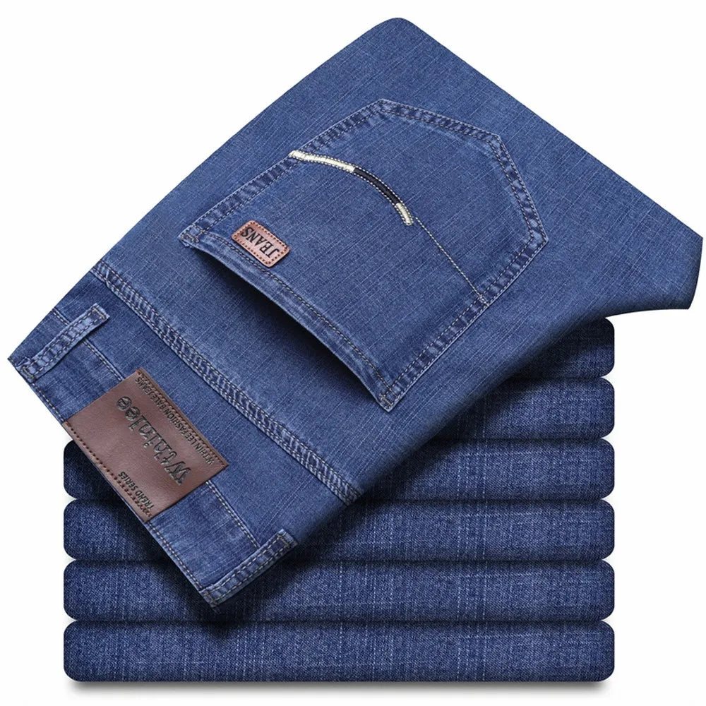 Wthinlee Business Men Jeans Casual Straight Stretch Fashion Classic Blue Black Work Denim Trousers Spring Summer Brand Clothing