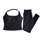 Halter Top Leggings 2-Piece Set Seamless Halterneck Backless Yoga Top+Scrunch Booty Leggings Fitness Gym 2pcs Set