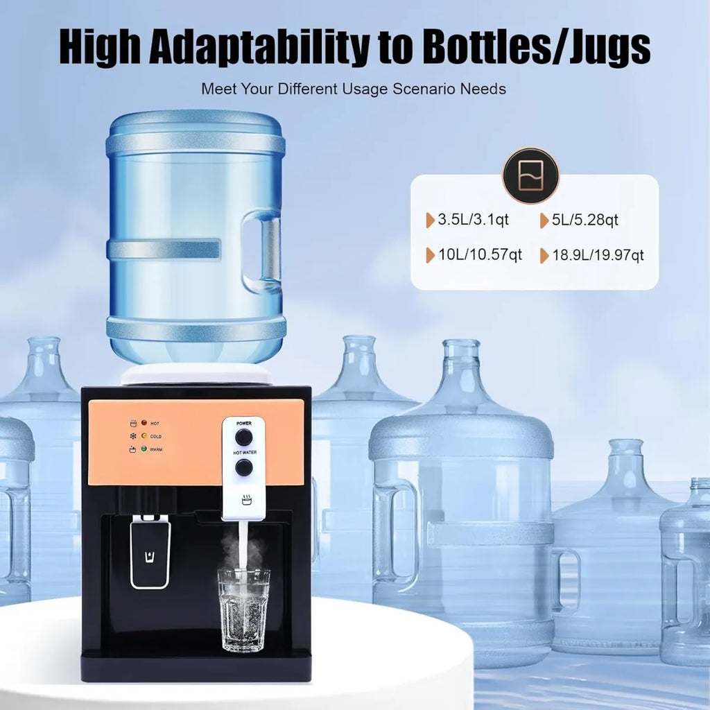 Water Dispenser, Water Cooler, Table Top Hot &Cold Temperature Control Fast Heating Cooling for 3.5/5/10/18.9L Bottles, 220V