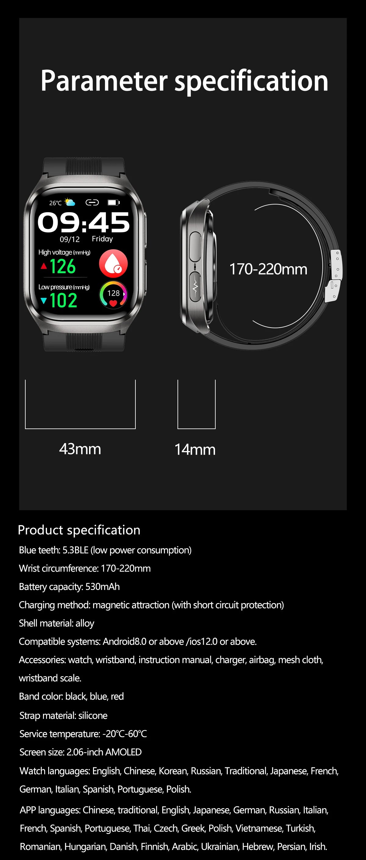2026New Health Watch Blood Pressure Accurate Measure Smart Watches Men Uric Acid Blood Lipids waterproof Airbag Smartwatch Women